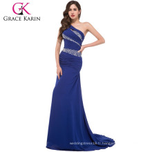 Grace Karin Long Tail Une épaule Blue Chiffon Long Robe de soirée CL4971-2 #